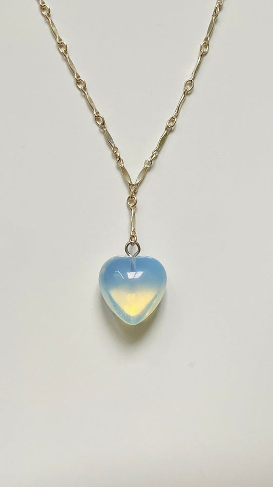 Opalite Heart drop down 20’ Necklace in Sterling Silver