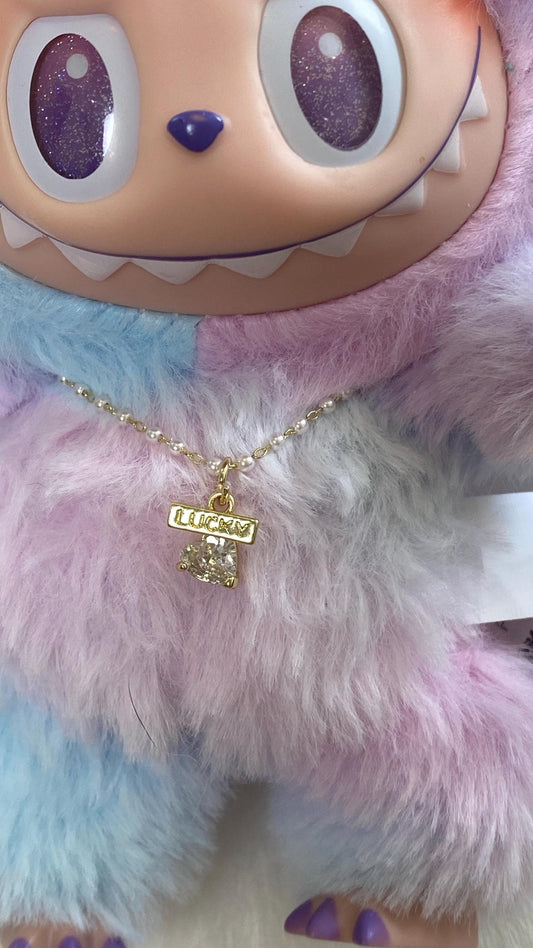 Labubu | Mini Necklace with gem charm | Lucky Heart charm Necklace 5 inches with a clasp