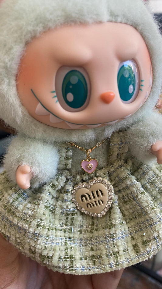 Labubu Doll Accessories | Mini Necklace with  charm | Heart Pink charm