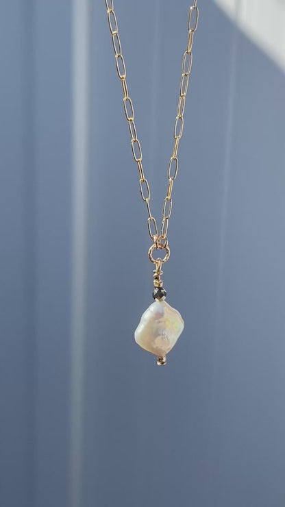 Diamond Fresh Water Pear w/ Hematite accent in 14K Gold Filled