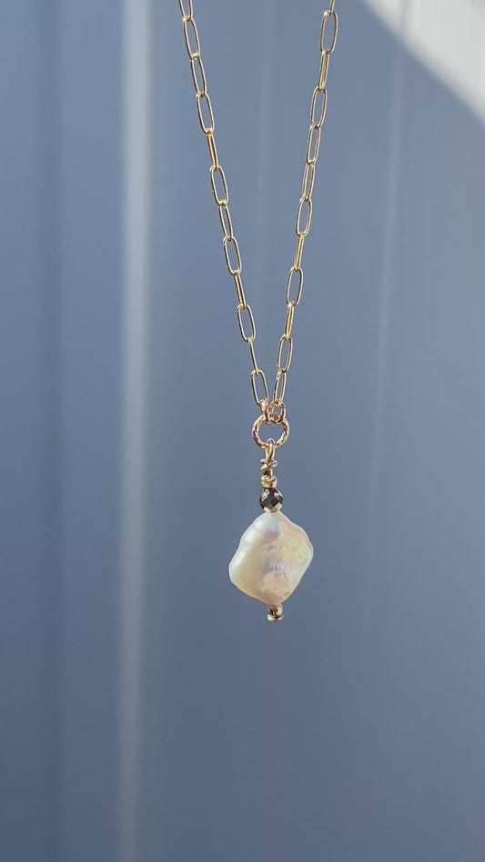 Diamond Fresh Water Pear w/ Hematite accent in 14K Gold Filled